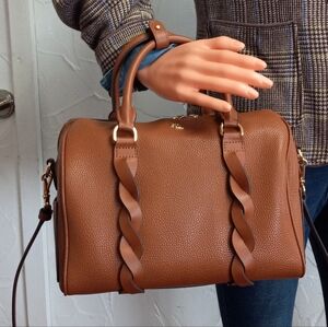 Ralph Lauren Braided Brown Leather Medium Kaden Satchel